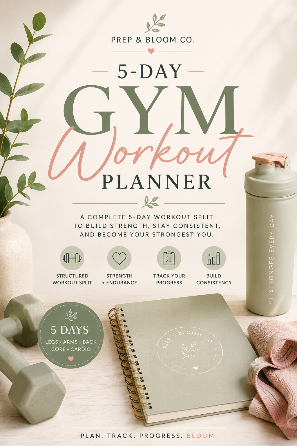 Prep & Bloom 5-Day Gym Workout Planner