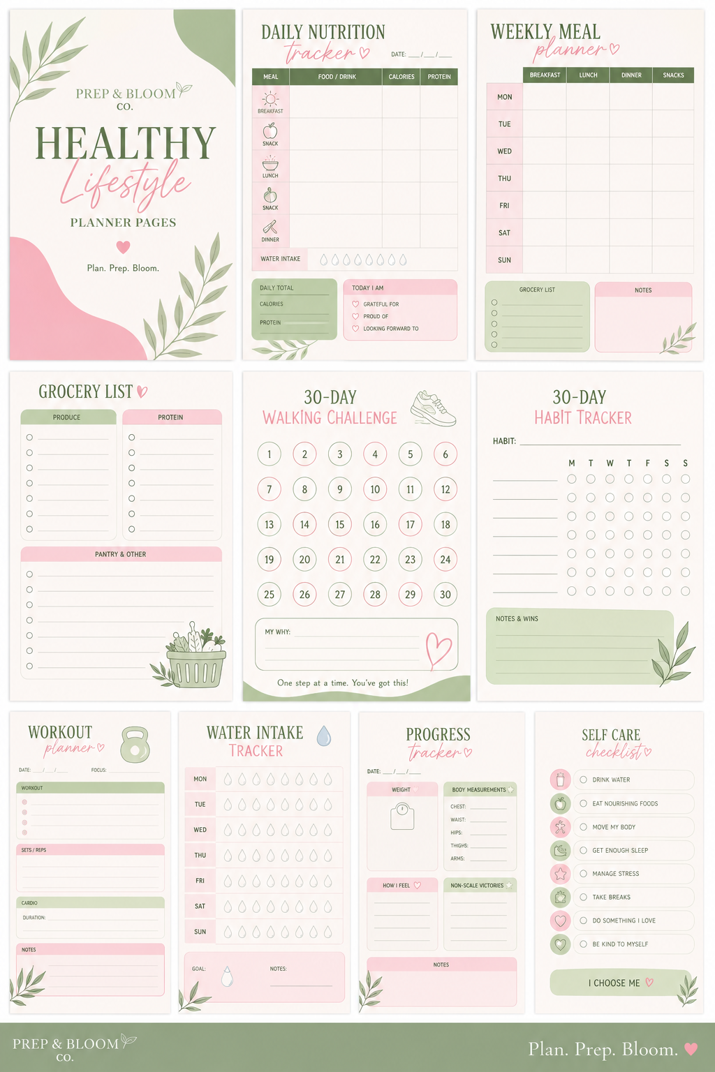 Healthy Lifestyle Planner Printable | 10-Piece Set 🌿💕